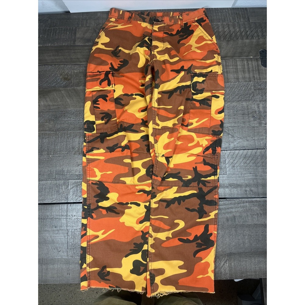 Rothco BDU Pants 29x28 Orange Fall Camo‎ Cargo Button Fly Adjustable Waist Baggy